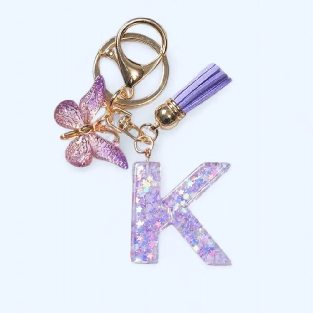 Purple Glitter Keychain with Butterfly Charm